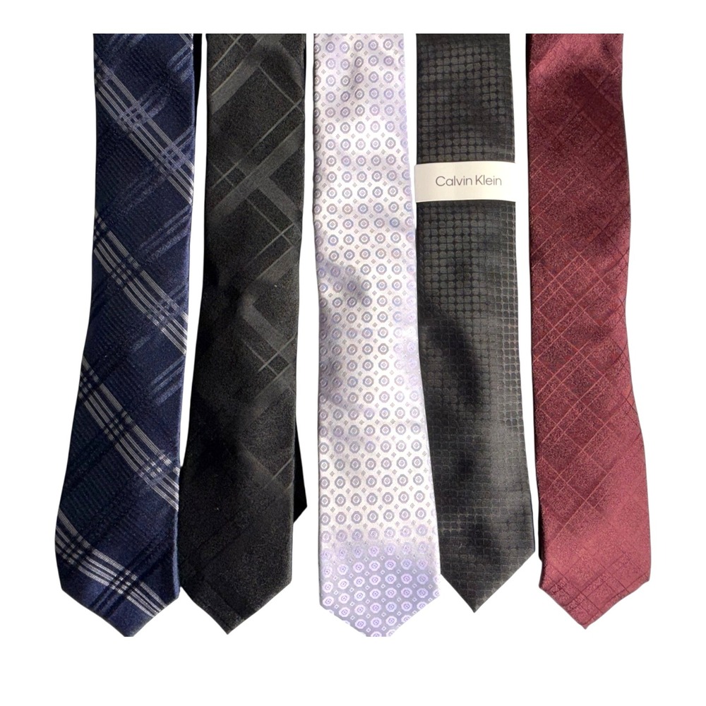 Calvin Klein Necktie Lot of 5 Mens One Size Ties Various Colors and Patterns New